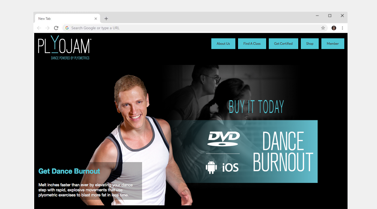 PLYOJAM website homepage promoting the Dance Burnout release